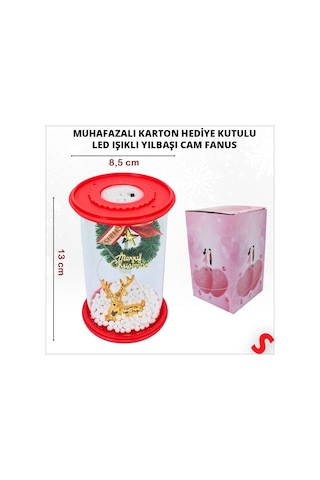Yılbaşı Led Işıklı Geyikli Cam Fanus, 13cm X 8,5cm