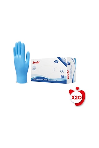 Beybi Nitril Pudrasız Muayene Eldiveni M Beden Mavi 100'lü 20 Paket