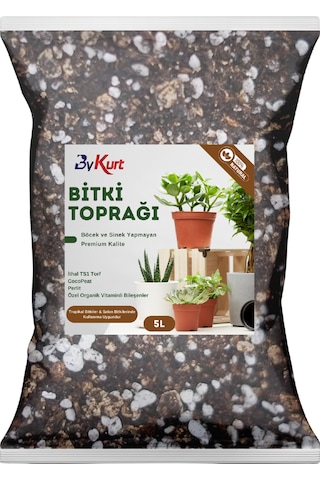 Bykurt 5l Premium Çiçek Toprağı Vitaminli, Böcek Yapmayan Özel Karışım İç Mekan Toprağı 5 Litre