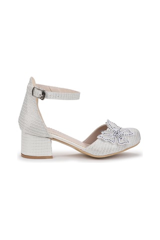 Kiko Kids Zete Kum Simli Kız Çocuk 4 Cm Topuklu Abiye Ayakkabı Beyaz Beyaz