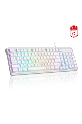 MageGee GK980 98 Tuş Rainbow Kablolu Membran Gaming Beyaz Klavye