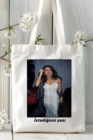 Art Hediye Salma Hayek Baskılı Bez Çanta Omuz Çantası Kişiye Özel Desen 1 Çok Renkli