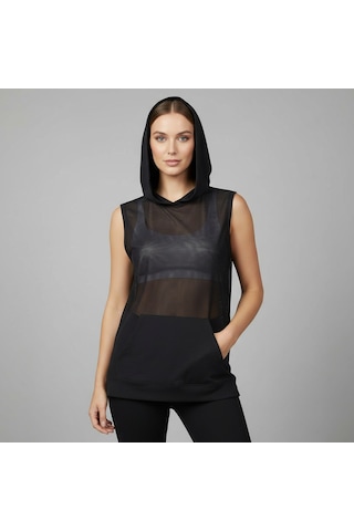 Bonbon Kadın Tül Kolsuz Kapşonlu Tshirt Bb2326 Siyah