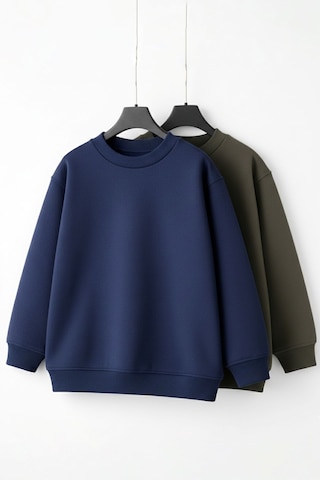 Zuzunga 2'li Basic Şardonlu Çocuk Sweatshirt Haki - Lacivert 9003
