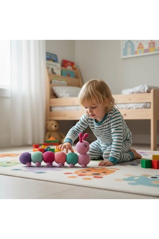 Renkli Tırtıl Çocuklar İçin Amigurumi Oyuncak Çok Renkli