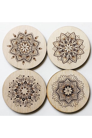 Ahşap Mdf Lazer Kesim Kazıma 6 Lı Kahve Fincan Atlığı, Bardak Altlığı, Sunum Açık Kahverengi