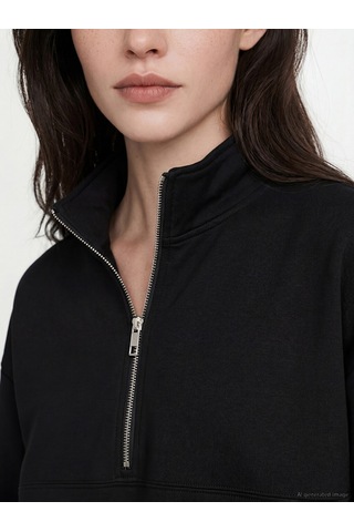 Lcw Comfort Siyah Dik Yaka Soft Touch Kadın Sweatshirt