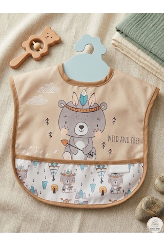 Set Kısa Kollu Bağlamalı Ayarlanabilir Sıvı Geçirmez Aktivite ve Mama Önlüğü Kızılderili & Panda Çok Renkli 2'li