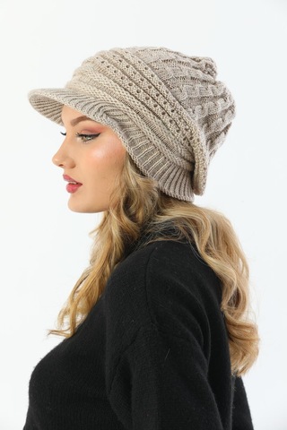 Siperli Çift Kat Taş Triko Örme Bere Taş