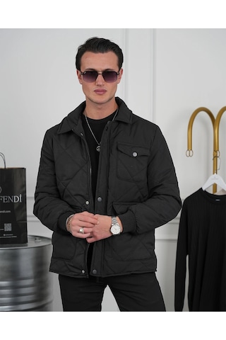 Modefendi Slim Fit Baklava Desen Torba Cep Dolum Elyaf Mont Siyah