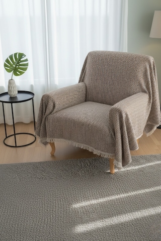 Pamuklu Koltuk Örtüsü 170x210 Cm Tekli&üçlü Koltuk,çekyat Ve Berjer İçin Modern Çizgili Yıkanabilir Kahverengi
