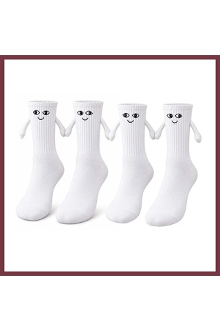 Storeşahin Mıknatıslı El Ele 2'li Unisex Tutuşan Sevimli Çorap 36-44 Çift Hediyesi, Pamuklu Renkli Crew Model Shn0720 mavi