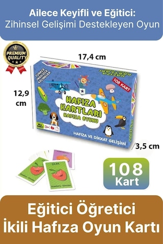 Yeni Seri Aile Eğitici Öğretici Eğlenceli Renkli Türkçe İngilizce İkili Hafıza Oyun Kartı-108 Kart