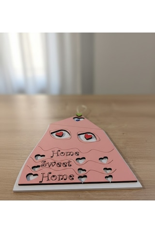 Home Sweet Home Ahşap Kapı Süsü - Nazar Boncuklu Ve Kalp Detaylı Duvar Dekoru - Yeni Ev Hediyesi