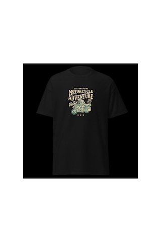 Wildstyle Motorcycle Adventure Motosiklet Macera Vintage Yol Baskılı Unisex Bisiklet Yaka Pamuklu Tişört - Siy