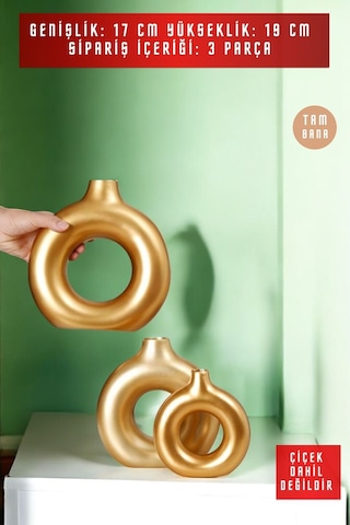 Beyaz Dekoratif Vazo Seti Obje Ev Dekorasyon Masa Üstü Dekor Vazo Seti Model 23 Gold Gold