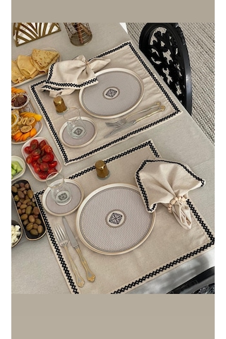 Dnc Home Tekstil Organik Ham Keten Peçete Takımı 6'lı + Ahşap Toka