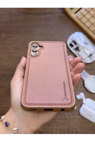 Samsung Galaxy S25 Uyumlu Premium Deri Dokulu Darbelere Karşı Dayanıklı Nazal Silikon Kılıf Kahverengi