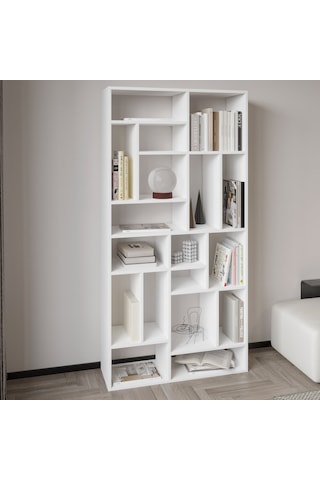 Nicola Kitaplık 18 Raflı, Modern Kütüphane Beyaz