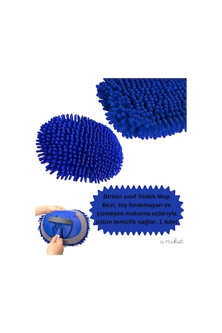 Teleskopik Mikrofiber Araç Yıkama Fırçası Yedek Mop Başlığı Mavi 1 Adet