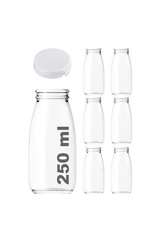 250 Ml Şeffaf Sürahi Süt, Ayran, Su, Limonata, Meşrubat Şişesi 250 Cc Yırtmalı Kapaklı Cam Şişe 6 Adet 6, Be