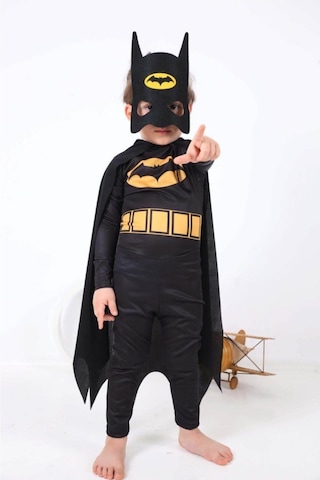 Tek Favorim Erkek Çocuk Siyah Batman Kahraman Kostümü Siyah
