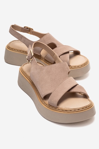Luvishoes Vıen Bej Süet Hakiki Deri Kadın Sandalet Bej