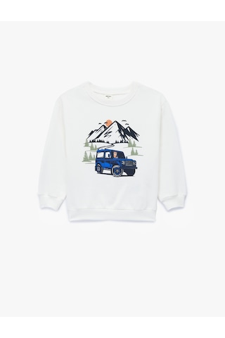 Koton Pamuklu Uzun Kollu Bisiklet Yaka Baskılı Şardonlu Sweatshirt Ekru 6wmb10270tk