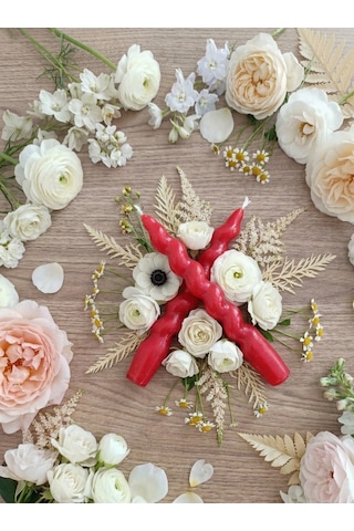 Kırmızı Renkli Spiral, Burgulu Pinterest Model Şamdan Mum 2' Li Set