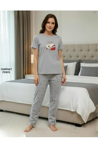 Mihra Kadın Compakt Penye Bisiklet Yaka Kısa Kol İnce Pijama Takımı 90784gr- 1 Adet Gri