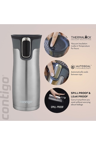 Westloop Autoseal Termos Bardak 470 Ml Gri Çok Renkli
