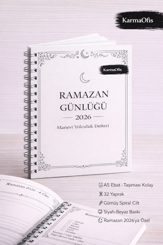 Ramazan Günlüğü 2026 Manevi Yolculuk Defteri A5 Spiralli Beyaz