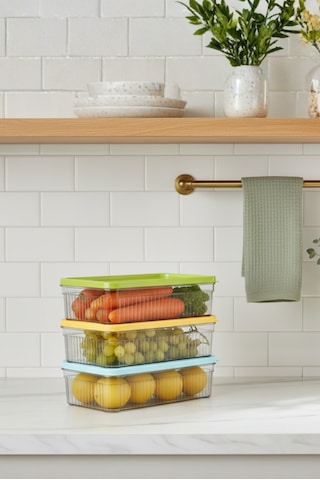 3'lü Buzdolabı Organizer Saklama Kabı Buzdolabı Düzenleyici 3x1.80 L Çok Renkli