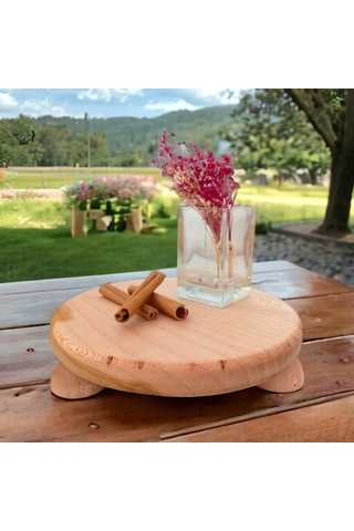 Ayaklı Yuvarlak Sunumluk Ve Kesme Tahtası 20x20 Cm