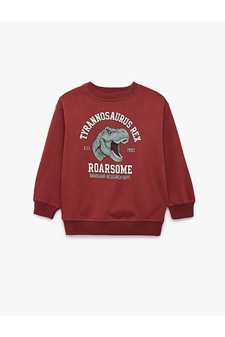 Koton Dinozor Baskılı Bisiklet Yaka Uzun Kollu Sweatshirt Bordo 7wkb10182tk