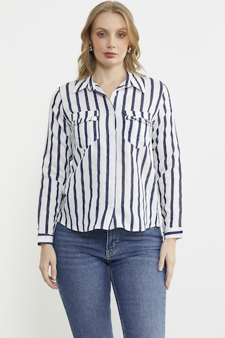 Cep Detaylı Çizgili Gömlek - Lacivert Lacivert