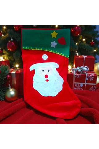 Kırmızı Noel Çorabı Noel Baba Figürlü Çorap Yılbaşı Süsleri Yılbaşı Dekorları 44 Cm Noel Baba Çorabı
