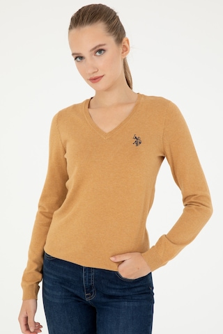 U.S. Polo Assn. Kadın Camel Melanj V Yaka Basic Kazak 50293542-VR122