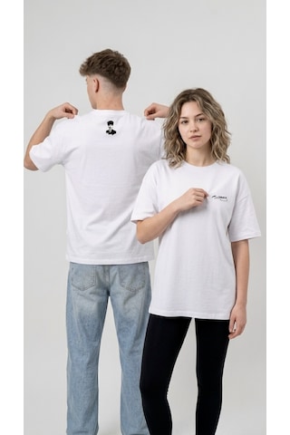 Hoxie Unisex Önü İmzalı Ve Arkası Kalpaklı Atatürk Portreli Özel Tasarım Oversize Beyaz T-shirt