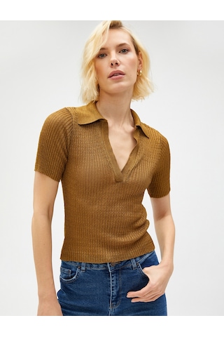 Koton Polo Yaka Triko Kazak Kısa Kollu Zeytin Yeşili 3sak90010ht 3SAK90010HT834 Yeşil
