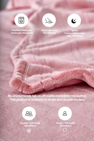 Evlen Home Mayer Supersoft Yumuşak Çift Kişilik Battaniye 180x230 Cm Pudra Pudra