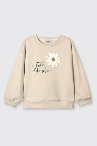 Panço Kız Çocuk Çiçek Motifli Sweatshirt Krem