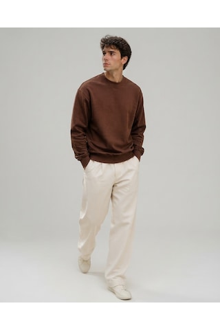 Km Collections Erkek Kışlık Sweatshirt 3 İplik Kahverengi
