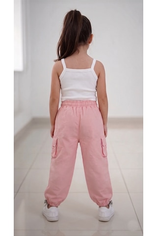 Smalltouch Kız Çocuk Paçası Ve Beli Ayarlanabilir Lastikli Paraşüt Pantolon Pembe