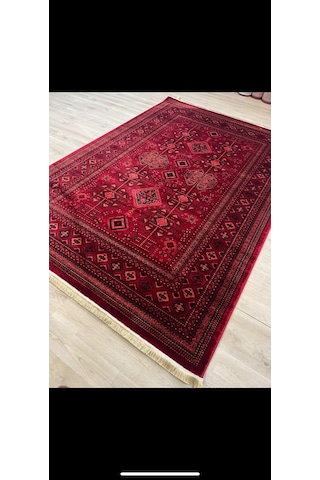 Afgan Türkmen Otantik Desenli Dokuma Salon Ve Oturma Odası Halısı Bordo