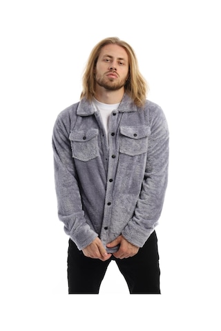 Erkek Çıt Çıt Detaylı Cepli Peluş Ceket Gri-mavi Gri