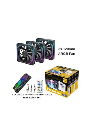 Ng-o120b 3 Adet 120mm Argb Fan 11x Argb Pwm Slot Kontrolcü Ve Kumanda Siyah