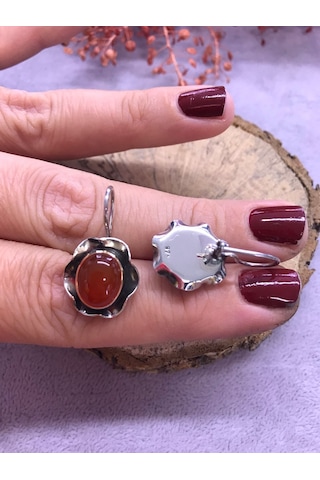 Nsa Gümüş Akik Taşlı Gümüş Küpe 925 Ayar Taş N11.10730