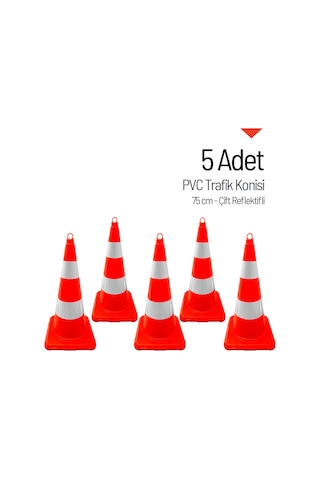 5 Adet Pvc Trafik Konisi 75 Cm Çift Reflektifli Trafik Dubası-3733