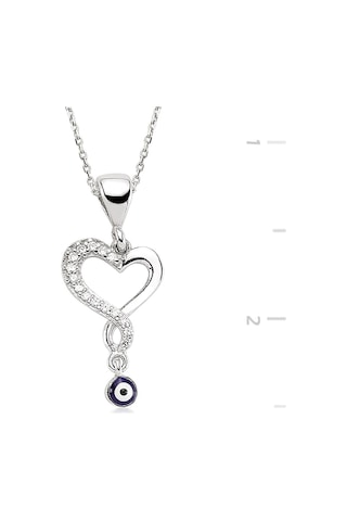 Nazar Boncuklu Sonsuzluk Kalp Gümüş Kolye